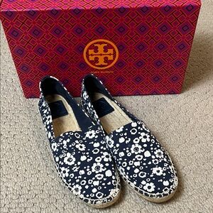 Tory Burch Black and White Floral Espadrilles